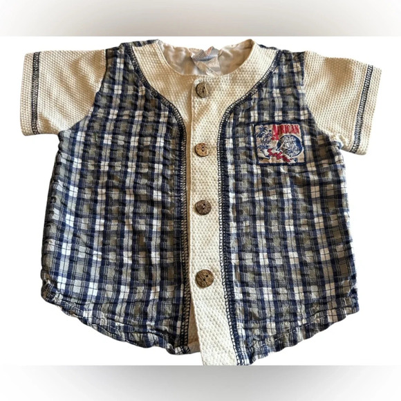 Vintage Catton Candy Shirt African Safari Patchwork Plaid Size 18M - Picture 1 of 7